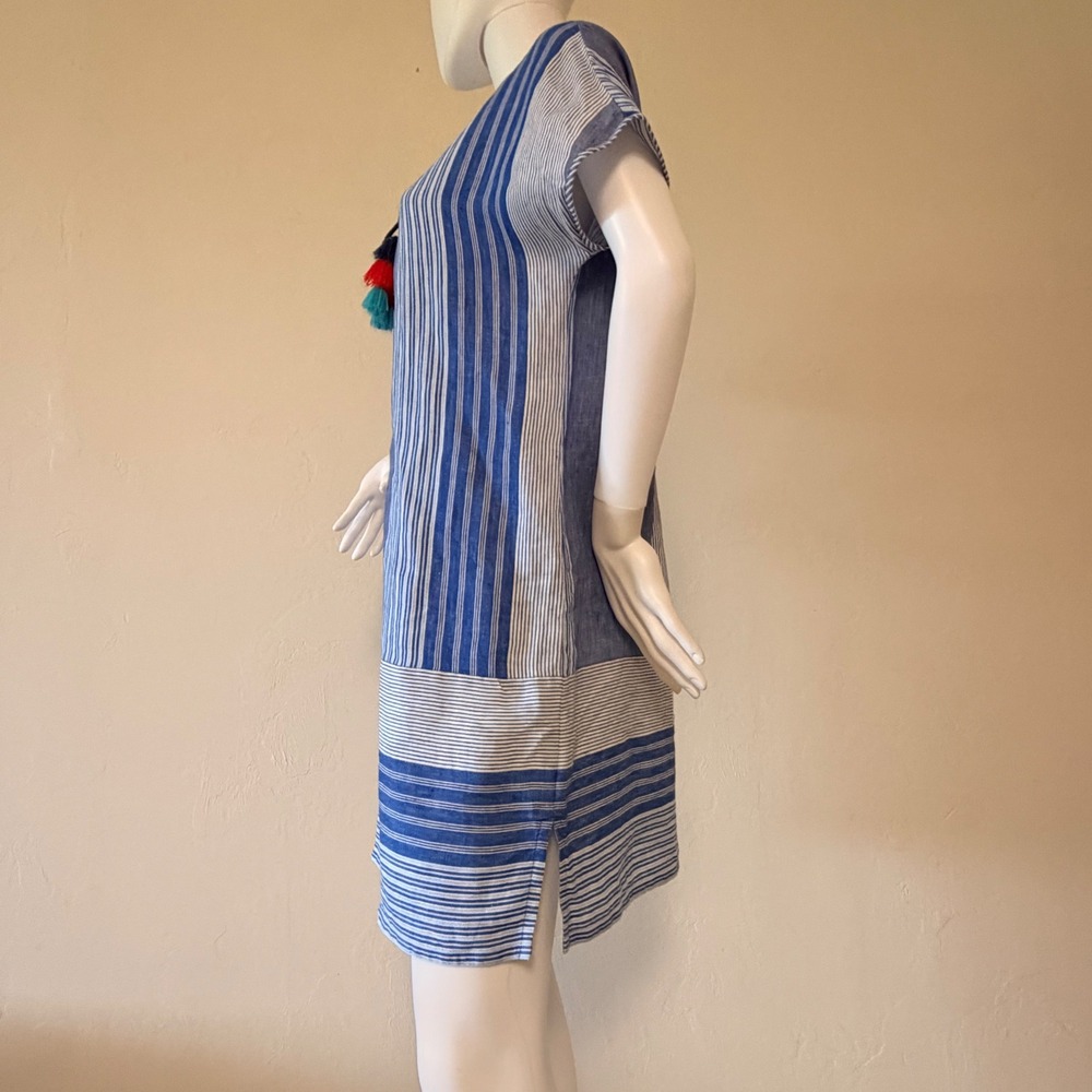 Vineyard Vines Womens Blue Striped 100% Linen Tassel Shift Dress Size 8 - Picture 4 of 9